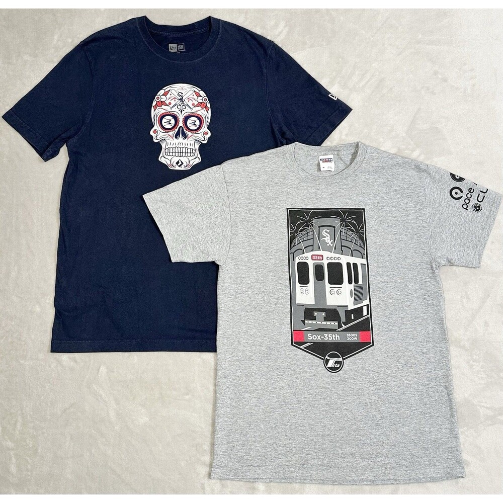 Chicago White Sox Shirt Lot 2 Medium New Era Sugar Skull Jerzees CTA Red Line